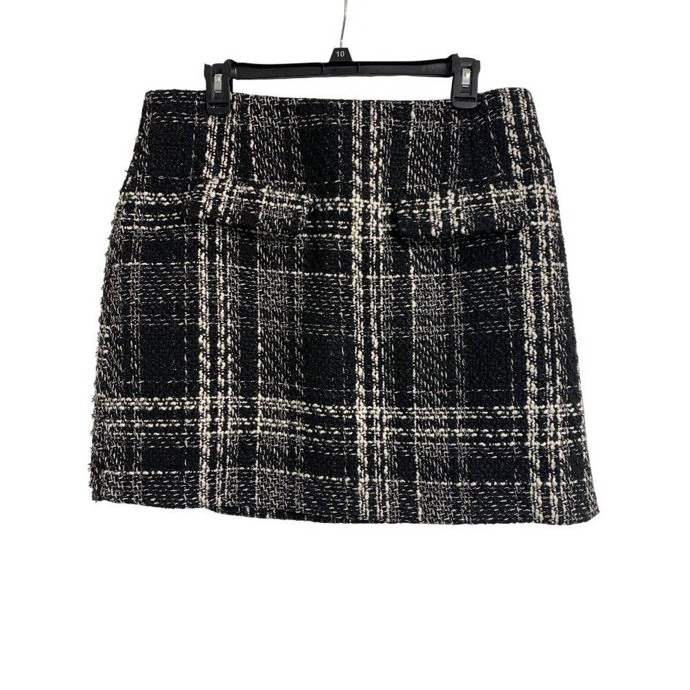 Warehouse 12 Plaid Wool Blend Woven‎ Winter Mini-Skirt Black White